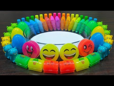 Rainbow clay ! Mixing random things into glossy slime ! Relaxing slime videos !!!