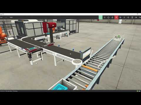 Factory IO Example Machining Center  - Positioner -  Pick & Place -  Stackable Box