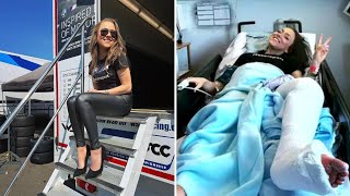 Gorgeous grid girl taken to hospital after falling off pitwall celebrating race win