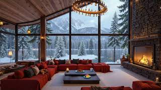 Soft Winter Cabin Ambience 🎁 Beautiful Smooth Jazz Music with Cozy Fireplace & Frozen Lake for Relax