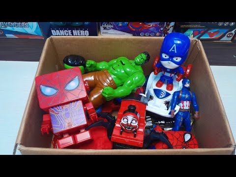 There are lots of avenger toys in the box, let's play with them, Spider-Man hero dance and more toys