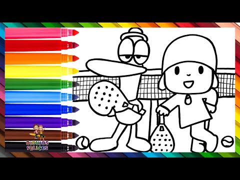 Dibuja y Colorea A Pocoyó Y Pato Jugando Al Pádel 👶🎾🦆 Dibujos Para Niños