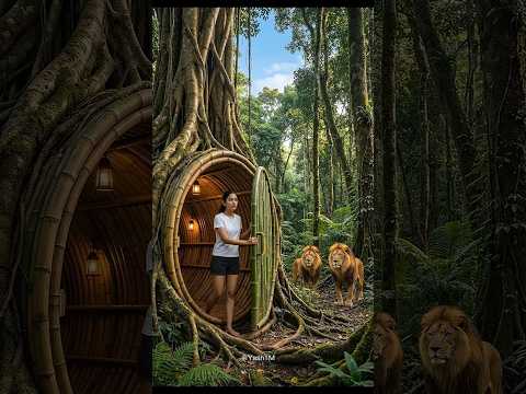 Hidden Jungle Build! Girl Creates a Massive Bamboo Shelter 🏕️#bamboo #craft #shorts #shortsfeed