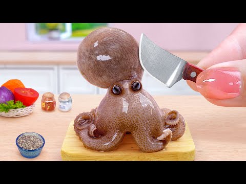 Best Of Seafood Recipe 😘 Spicy Miniature Korean Octopus Stir Fried Hot Cheese 💖 Tina Mini Cooking