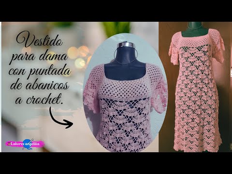 Vestido para dama con puntada de abanicos a crochet #tejido #crochet #tutorial