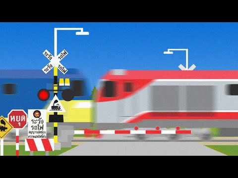 Thailand trains and Railroad Crossing animaion  ข้ามทางรถไฟ【踏切アニメ】電車とふみきりカンカン