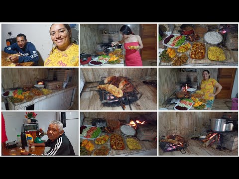 FEZ PRO ALMOÇO CARNE DE PORCO GUISADA NO FOGÃO DE CALVÃO E A LENHA E FIZ CARNE NA BRASA