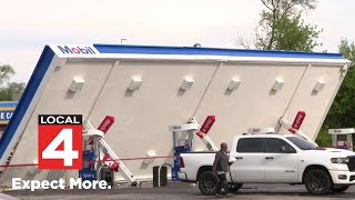 Gas station canopy collapses during severe storms on Detroit’s west side