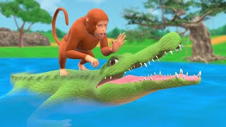 बंदर और मगरमच्छ की नई कहानी | Monkey and Crocodile Story | 3D हिंदी कार्टून | Moral Stories in Hindi