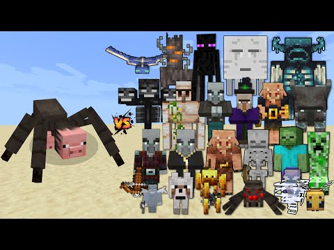 Spider Pig vs Every Mob in Minecraft - Minecraft Mob Battle - Spider Pig vs All Mobs