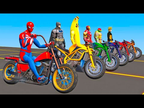 DESAFIO DE MOTOS vs PISTA AÉREA com HOMEM ARANHA e NOVOS HERÓIS - GTA V