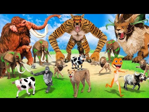 Giant Elephant Cow Gorilla vs Zombie Tiger Wolf Giant Lion Bull Fight Woolly Mammoth vs Tiger Wolf