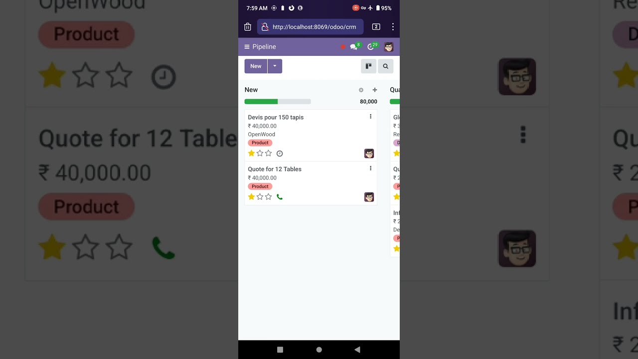 Demo Odoo ERP 18 (Open Source):CRM App on Android Mobile with Local PostgreSQL Database | 19.05.2025

https://github.com/odoo/odoo Odoo is a suite of web based open source business apps. The main Odoo Apps include an Open ...