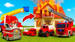 Vamos brincar com caminhões de bombeiros e apagar um incêndio com Marshall da Patrulha Canina!