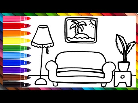 Dibuja y Colorea Una Sala De Estar 🛋️🖼️🪴🌈 Dibujos Para Niños