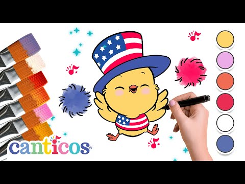 🎨🐥How to Draw A Cute Pollito🗽USA Independence Special🥳Canciones Infantiles y Kids Songs | Canticos