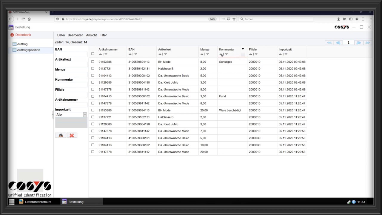 Bestellungen erstellen und verwalten im COSYS WebDesk | COSYS POS Non Food Demo