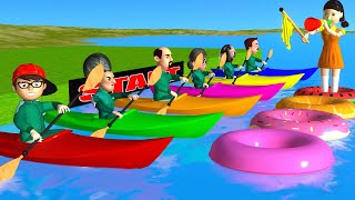 Scary Teacher 3D vs Squid Game Rowing Boat Race Outdoor Challenge Who Faster Miss T vs Granny Loser