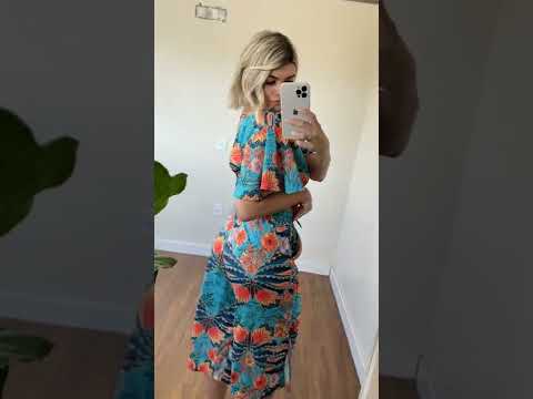 Conjunto Cropped e Pantacur Estampado Azul