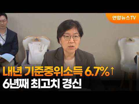내년 기준중위소득 6.7%↑…6년째 최고치 경신 / 연합뉴스TV (YonhapnewsTV)