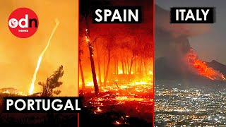 Dramatic Footage Captures Wildfires Burning Across Europe After Heatwave