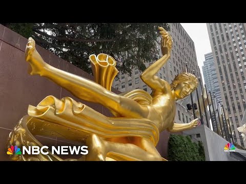 YouTube video thumbnail: Prometheus Statue at Rockefeller Center Gets a Golden Makeover