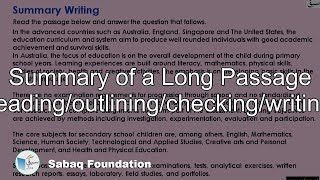 Summary of a Long Passage (reading/outlining/checking/writing)