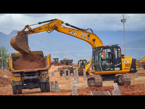 5 JCB Backhoe Loader and JCB 145 Excavator Tractor Truck working for New School Building Foundation