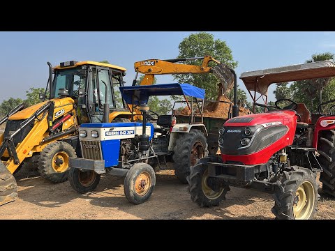 JCB 3DX Backhoe Loader Loading Mud In Tractor Trolley For Road Construction In Village | Jcb Cartoon