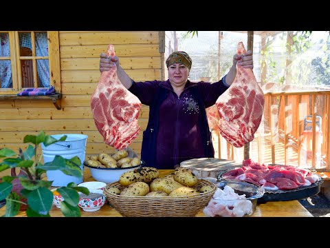 Delicious Leg of Lamb Recipe on Wood Fire | We Baked Bread in a Village Style Cauldron