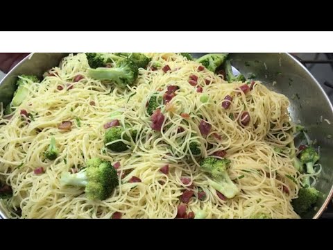 OLHA COMO FOI NOSSO ALMOÇO preparei macarronada com bacon contra filé e brócolis