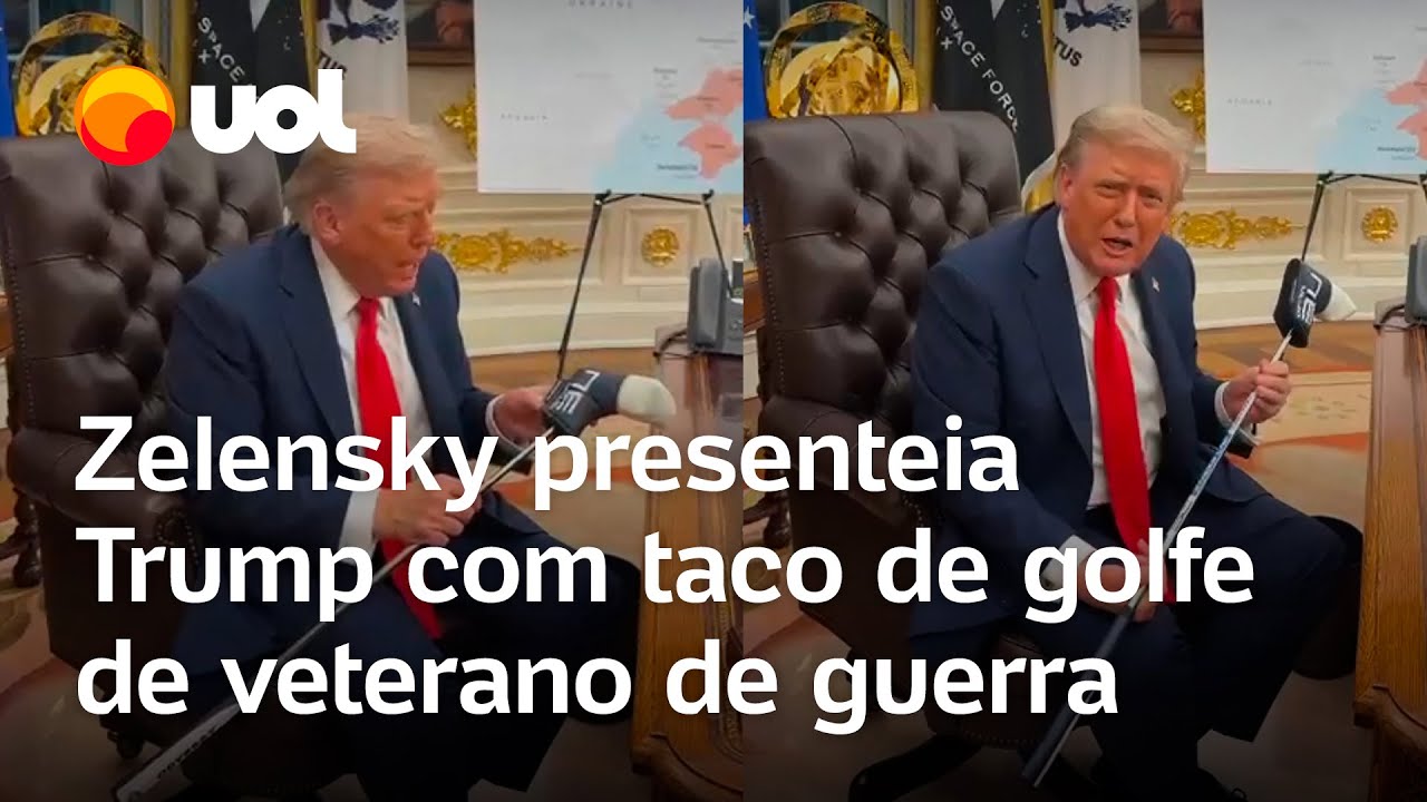 Zelensky presenteia Trump com taco de golfe de veterano da guerra da Ucrânia