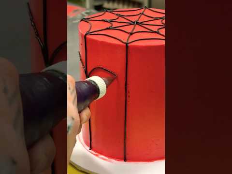 Spiderman cake web piping #cake #spiderman #art #artist #howto #learn #easy #diy #craft #decoration