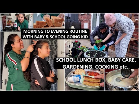 Full Day Busy Routine Of Indian Mom (School Lunch Box, Baby Care, Spring Gardening, Cooking Dinner)