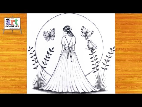 How to draw a cute Girl with Butterflies -Pencil sketch || Drawing easy for beginner || Girl drawing