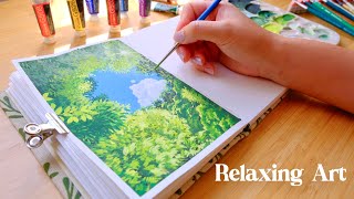 Relaxing Art Video │Easy Gouache Landscape Painting 👒