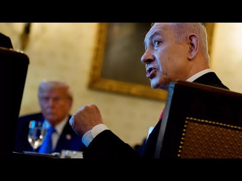 YouTube video thumbnail: Trump, Netanyahu Tout Possible Gaza Ceasefire, Dodge Two-State Solution Question