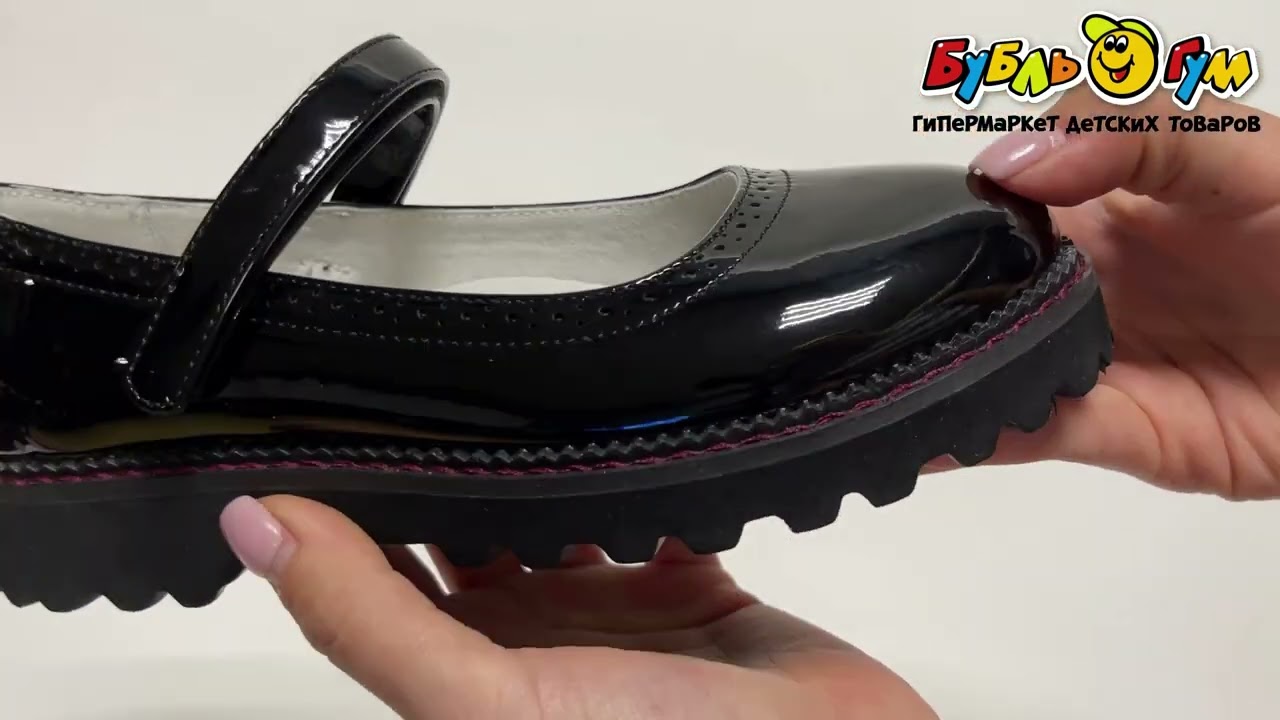 Туфли Barbaris школьные лаковые на липучке черные - видео Туфли Barbaris школьные лаковые на липучке черные - видео