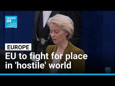 YouTube video thumbnail: Von der Leyen Urges EU to Fight for Place in 'Hostile' World