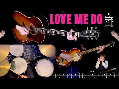 Love Me Do - Guitar, Bass, Drums & Harmonica - Reproduction