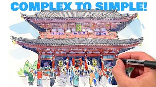 How to Simplify a Complex Scene: Japanese Temple Sketching Made Easy