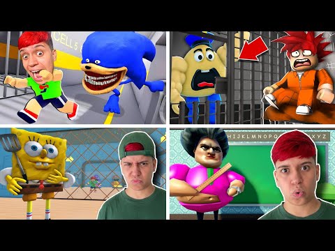 ESCAPANDO DA PRISÃO DO POU, SHIN SONIC, BOB ESPONJA E SCARY TEACHER NO ROBLOX!!