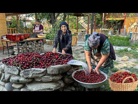Fresh Cherry and Plums - Grandma Making Fresh Fruit Juice and Cherry Jam
