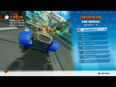 Crash CTR | Pista Zona Androide | Termino en Primer Lugar con Pasadena Opossum | Dificultad Dificil