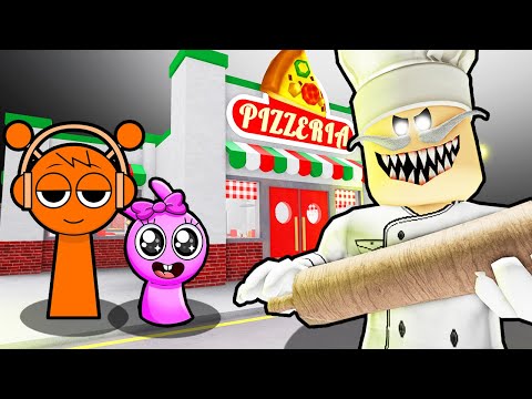 SPRUNKI OREN AND BABY PINKI ESCAPE PAPA PIZZAS PIZZERIA IN ROBLOX