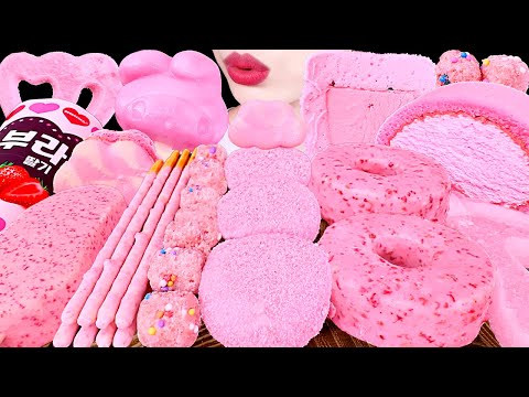 ASMR MUKBANG｜PINK DESSERT PARTY *FROZEN S'MORE ICE CREAM, CHOCOLATE, MOCHI, MACARON, CAKE 핑크 초콜릿 먹방