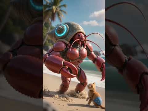Cat and the Hermit Crab Warrior vs the Sea Monster #catai #usa #cat #kitten