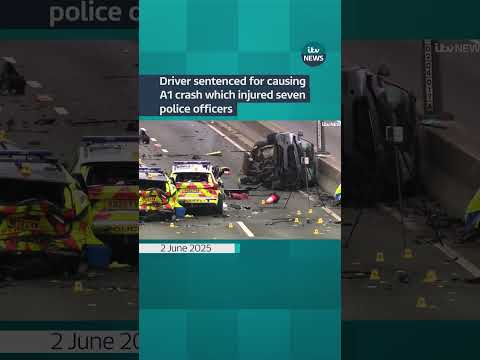 Driver sentenced for causing A1 crash which injured seven police officers | ITV News