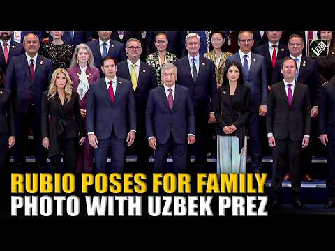US State Secretary Marco Rubio &amp; Uzbek Prez Mirziyoyev pose for family photo with AUBIC delegates
