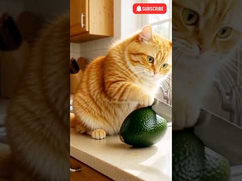 ASMR Cute cat cutting Avocado